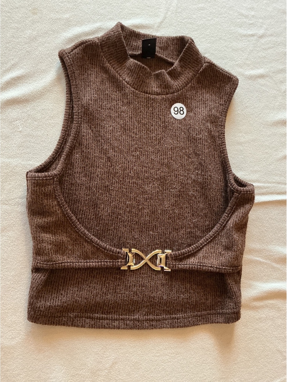 SHEIN Brown Sleeveless Mock Neck Crop Top Size 4